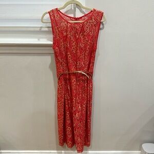 Ellen Tracy orange pink gold belted cocktail dress size 12